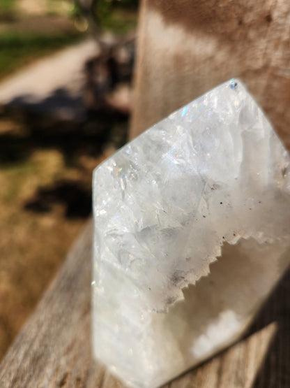 White Druzy Agate Crystal Tower with Rainbows