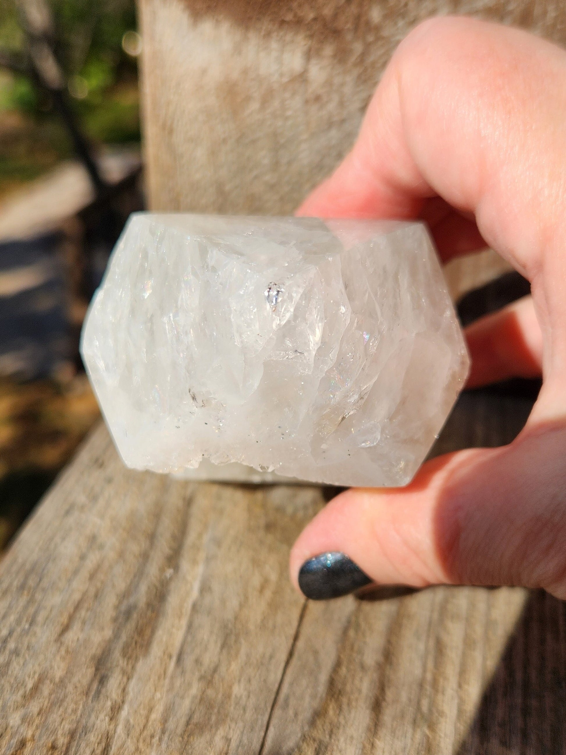 White Druzy Agate Crystal Tower with Rainbows