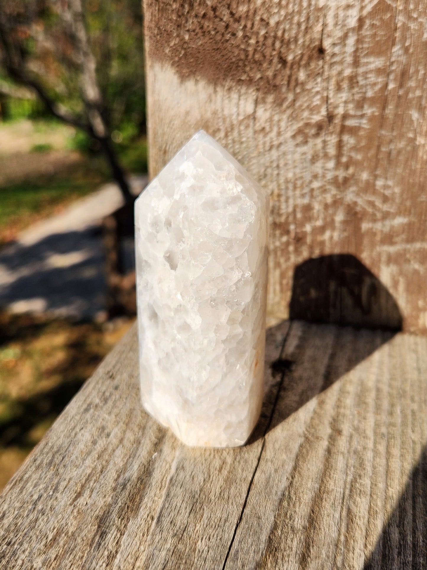 Gorgeous Unique White Druzy Agate Crystal Rock Tower