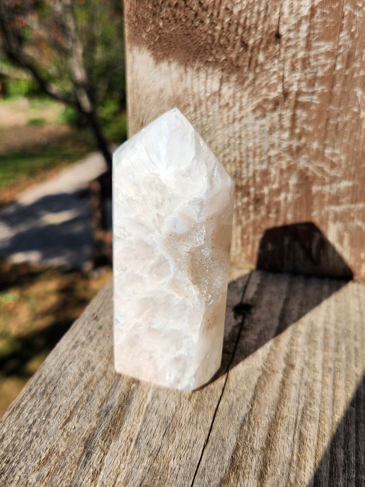 Gorgeous Unique White Druzy Agate Crystal Rock Tower