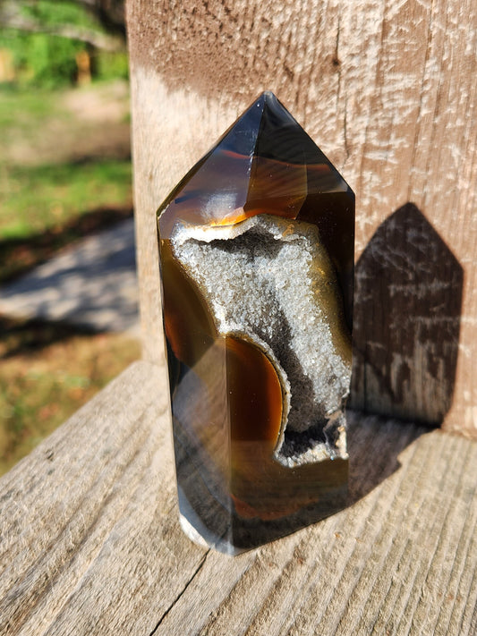 Gorgeous Moody Black and Brown Druzy Agate Crystal Rock Tower