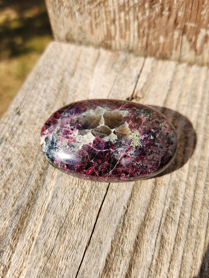 Raspberry Almandine Garnet Palm Stone: High Polished Crystal from India