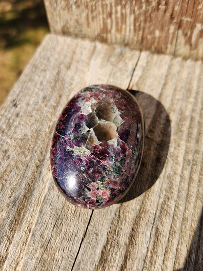 Raspberry Almandine Garnet Palm Stone: High Polished Crystal from India