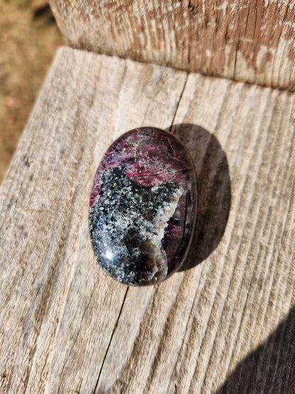 Raspberry Almandine Garnet Palm Stone: High Polished Crystal from India