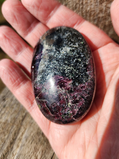 Raspberry Almandine Garnet Palm Stone: High Polished Crystal from India