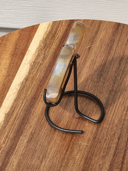 Beautiful Buttery Polished Druzy Agate Crystal Heart on metal stand