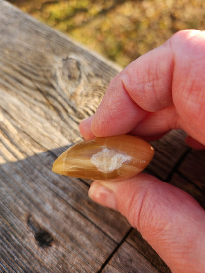 AAA Honey Calcite Crystal Heart: Golden Hues, Polished Stone