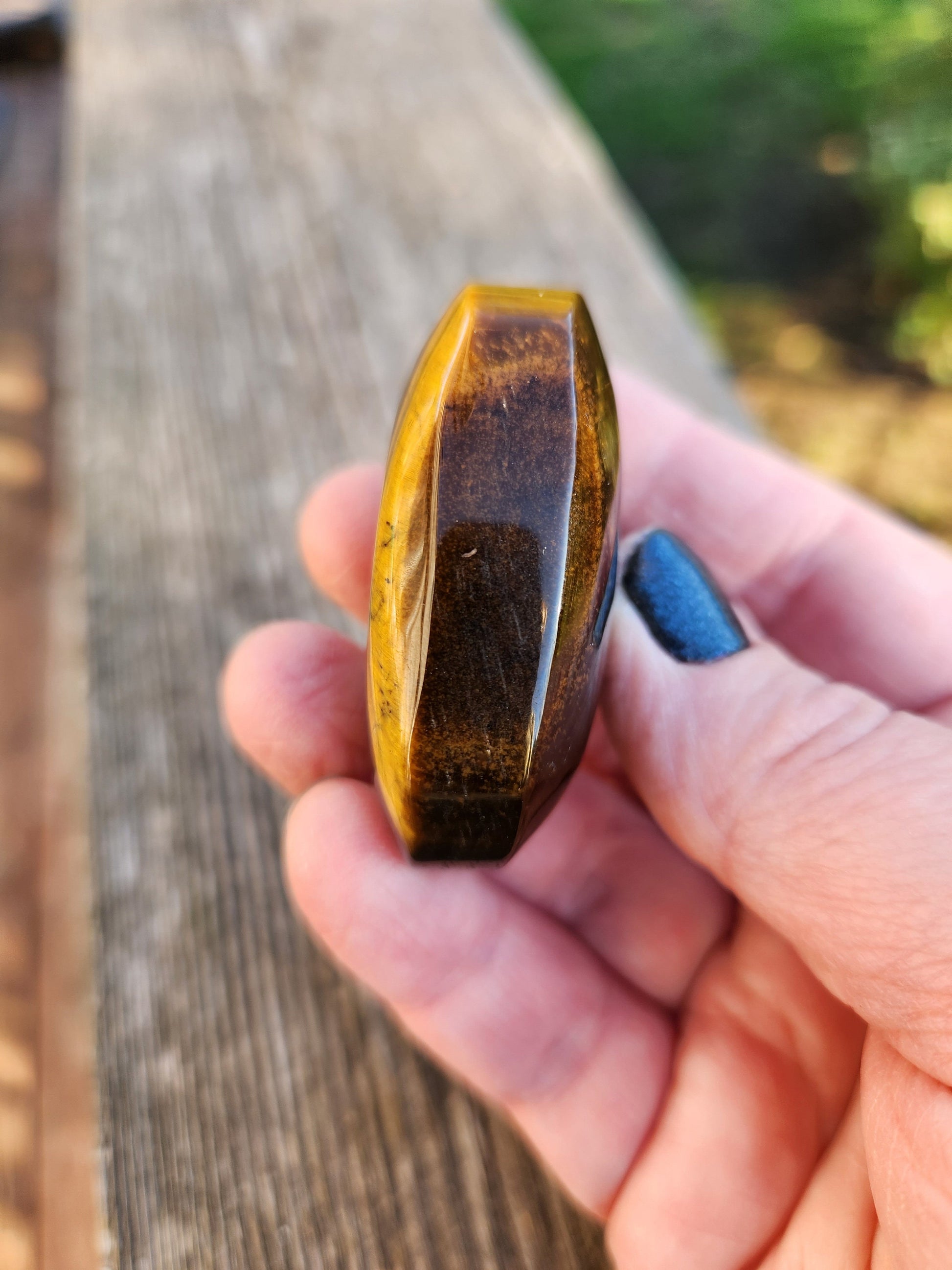 Flashy Tiger's Eye Palm Stone: Natural Polished Crystal