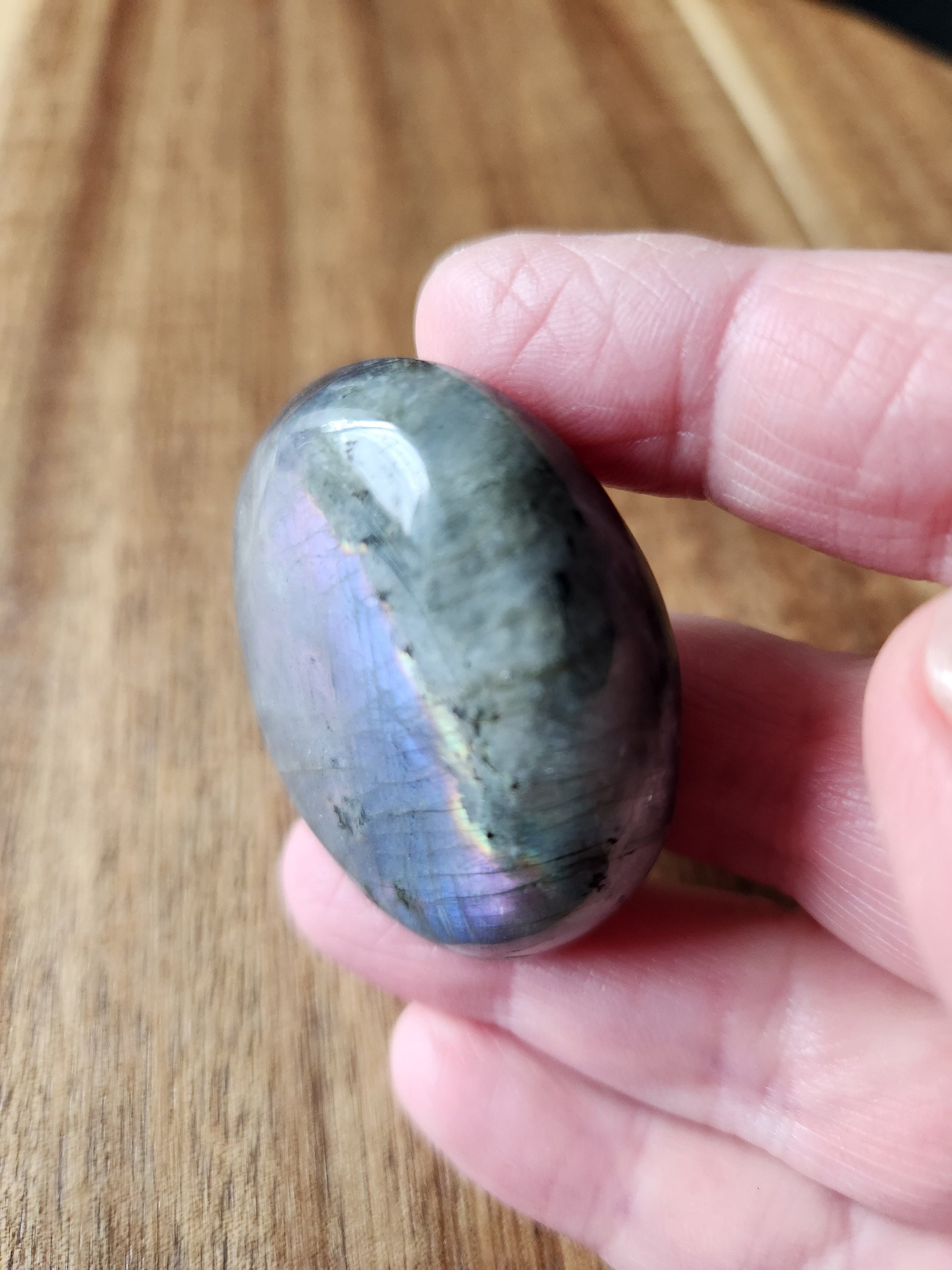 AAA Labradorite Crystal Tumble: Purple & Blue Flash, Palm Stone