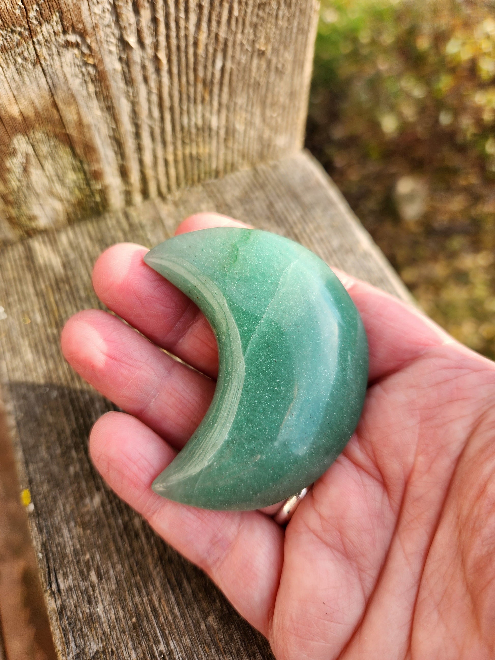 AAA Green Aventurine Crystal Moon: Buttery Smooth Polish, Brazil