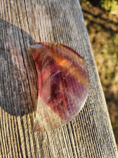 Rainbow Fluorite Crystal Half Moon: Colorful Candy Stone