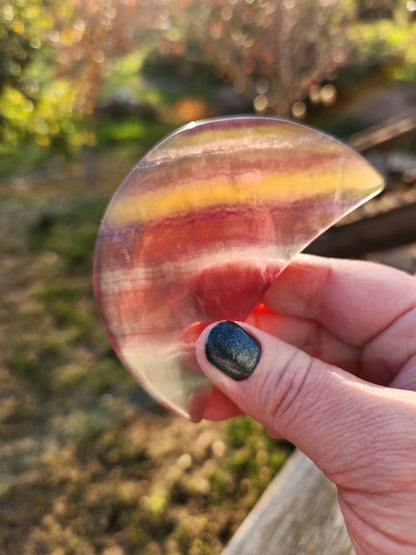 Rainbow Fluorite Crystal Half Moon: Colorful Candy Stone