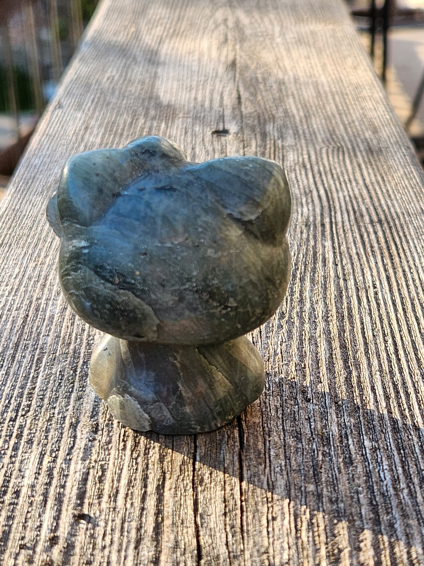 Labradorite Hello Kitty Crystal: Hand Carved Rainbow Flash Stone