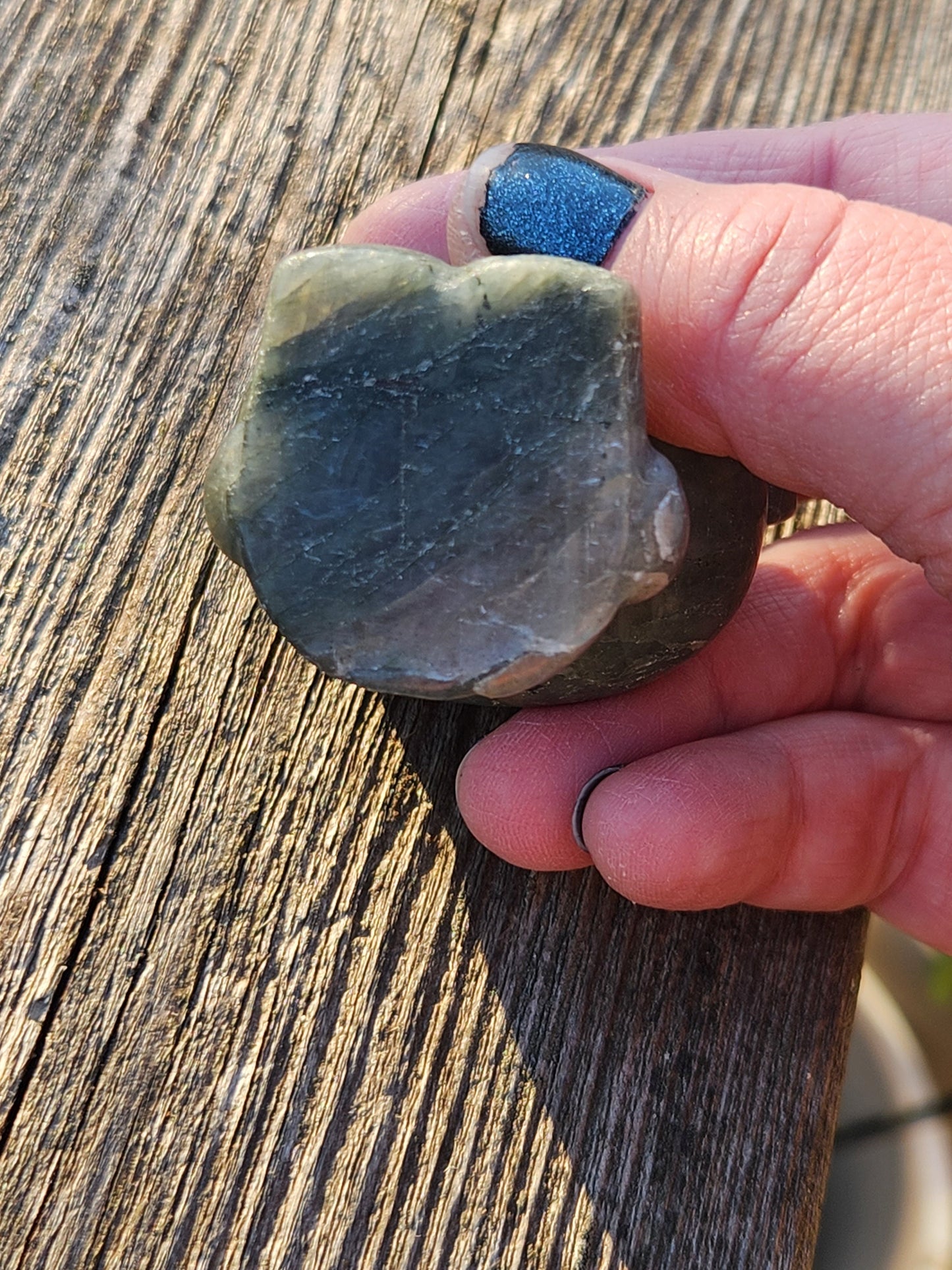 Super Cute Labradorite Hello Kitty Natural Stone Crystal with Rainbow Flash!