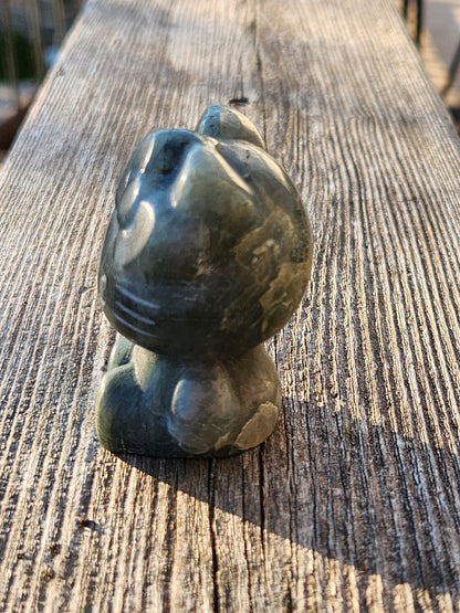 Labradorite Hello Kitty Crystal: Hand Carved Rainbow Flash Stone