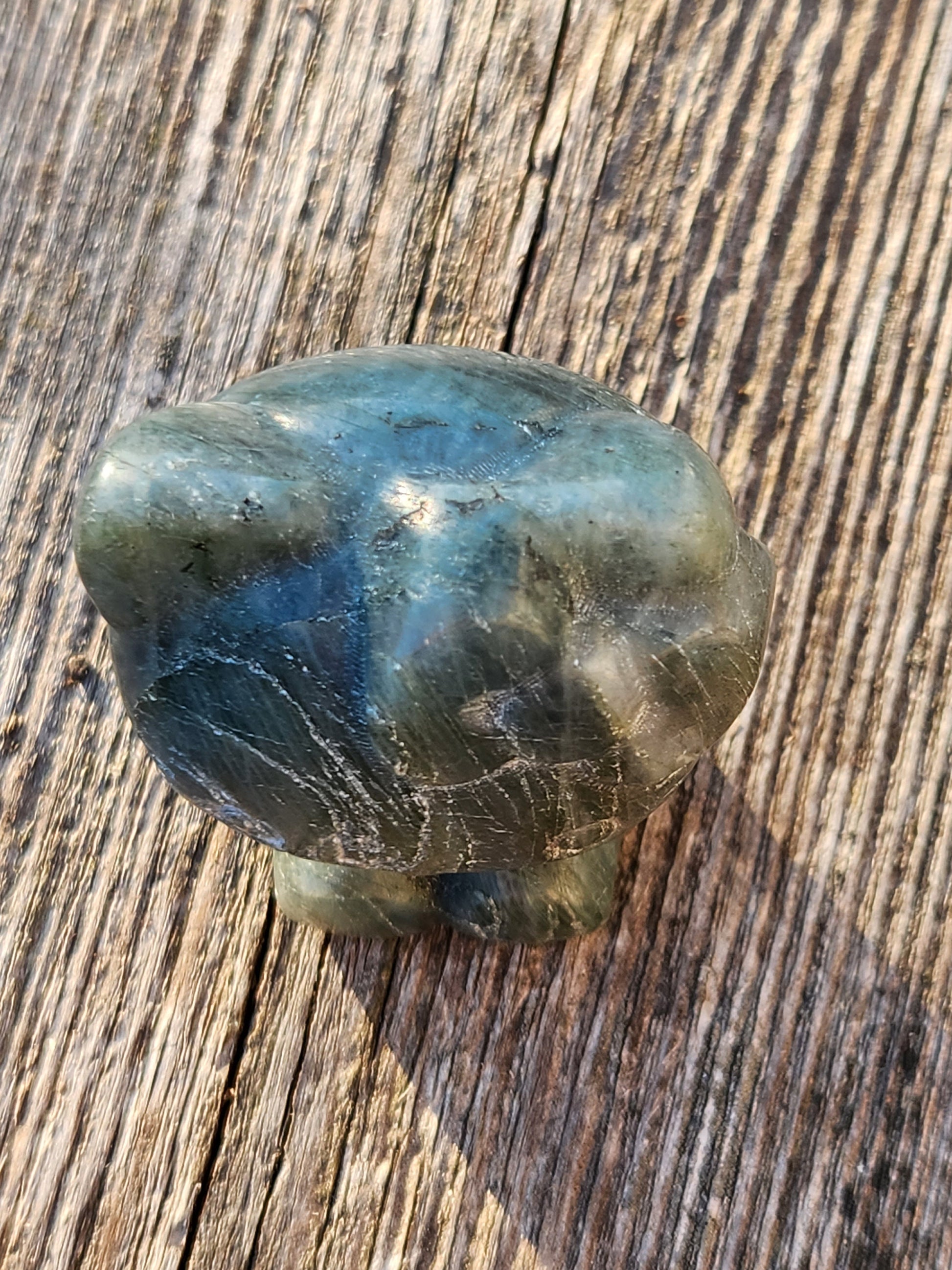 Super Cute Labradorite Hello Kitty Natural Stone Crystal with Rainbow Flash!