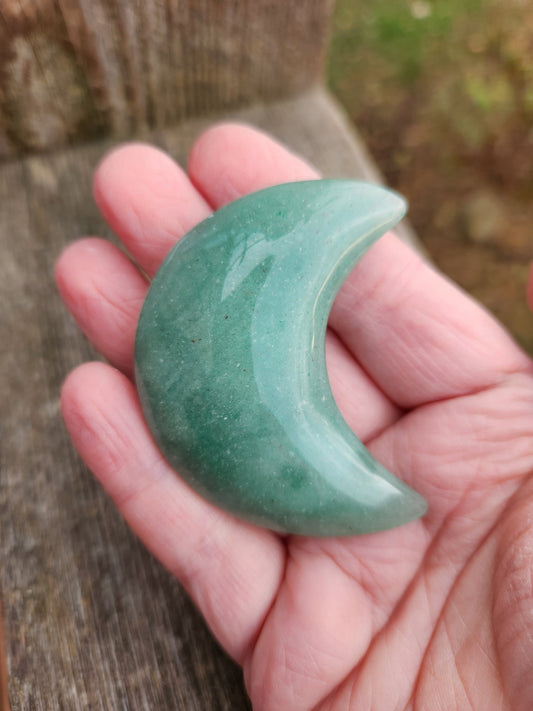 Green Aventurine Crystal Moon: Buttery Smooth, High Polish