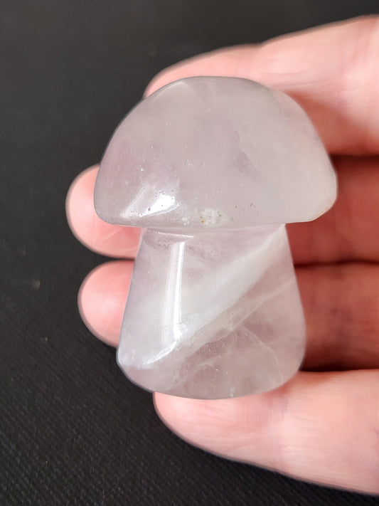 Cute Palm Sized White with a Touch of Purple Fluorite Carved Mushroom Crystal High Polish Stone