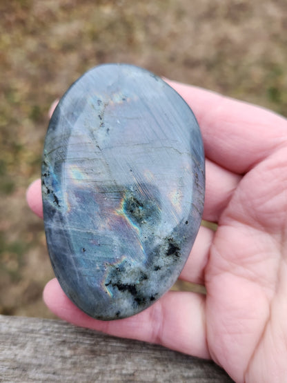 AAA Labradorite Palm Stone: High Polished Crystal with Peacock Flash