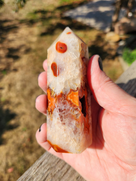 Beautiful Druzy Carnelian Crystal Chunky Tower with caves