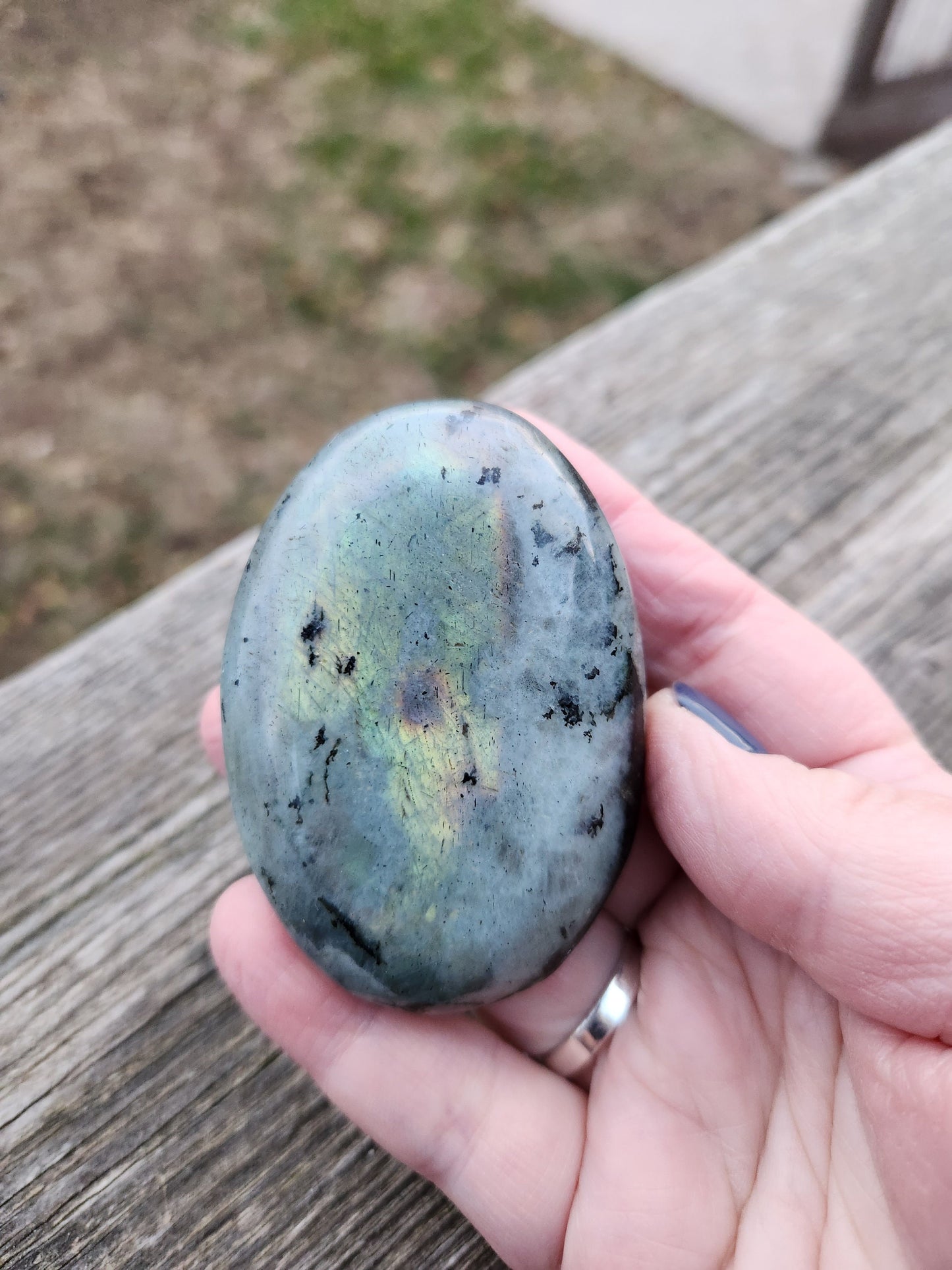 Polished Labradorite Large Palm Stone Crystal with Flash