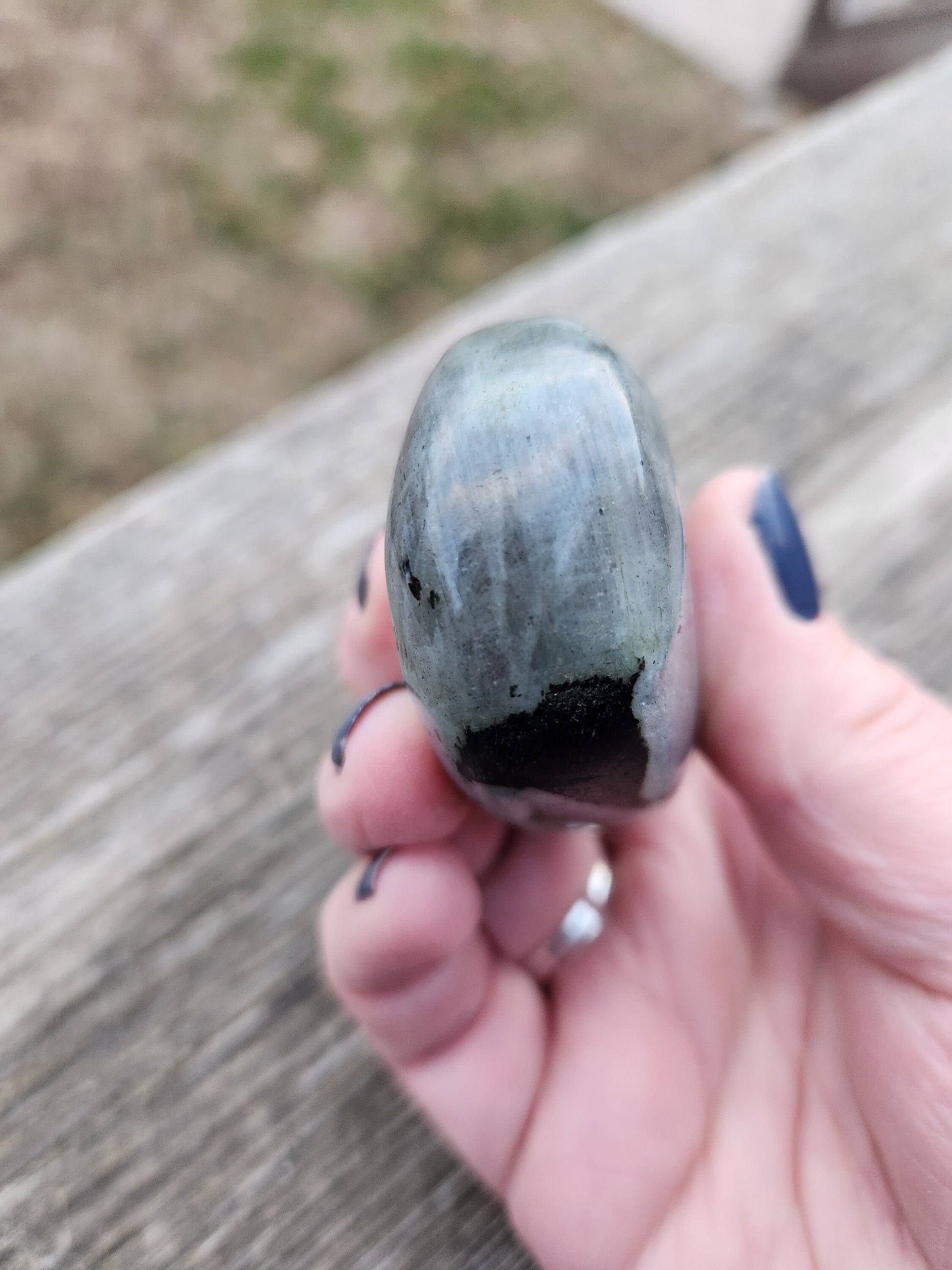 Polished Labradorite Large Palm Stone Crystal with Flash