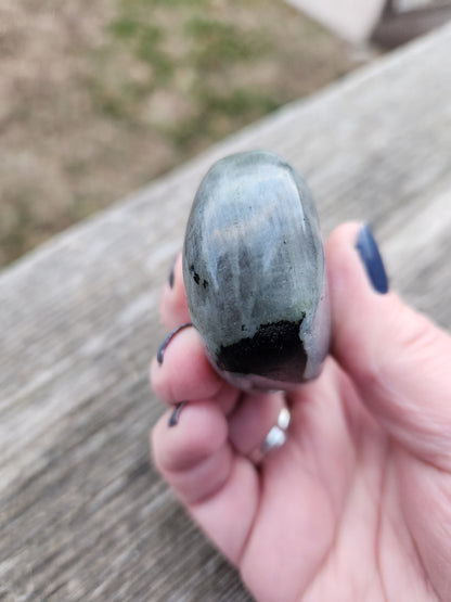 Polished Labradorite Large Palm Stone Crystal with Flash