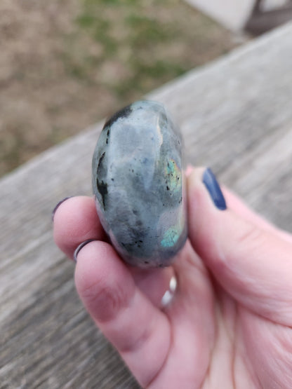 Polished Labradorite Large Palm Stone Crystal with Flash
