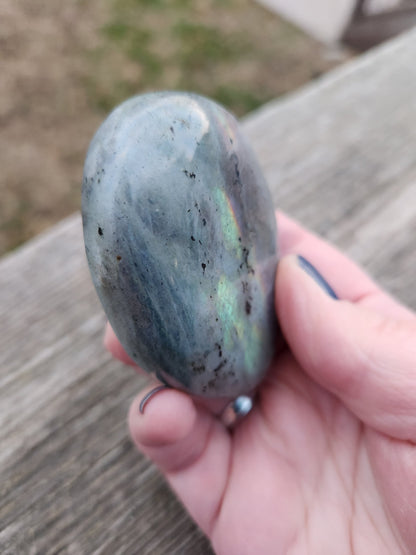 Polished Labradorite Large Palm Stone Crystal with Flash