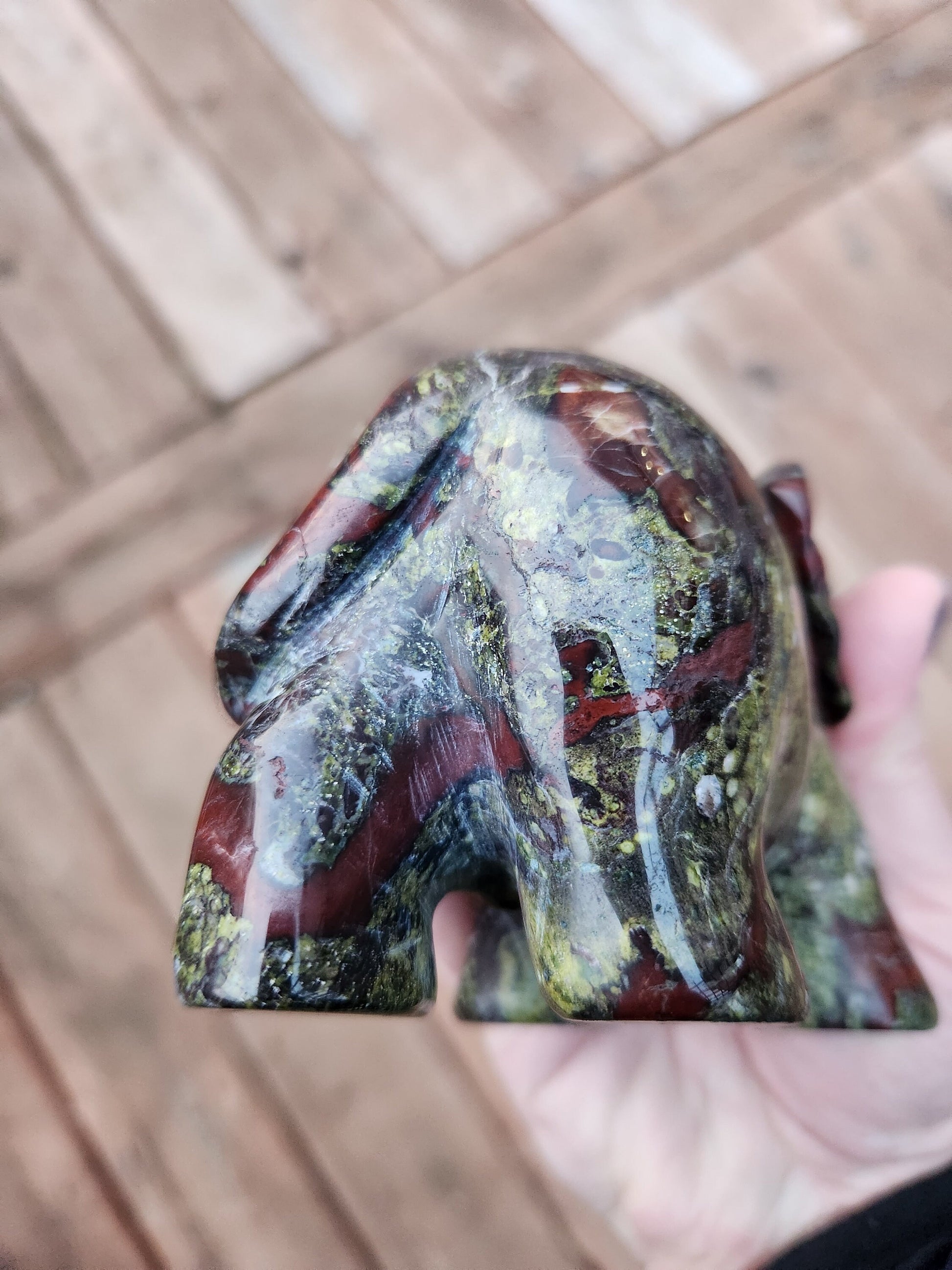 Beautiful High Polished Dragon Blood Jasper Carved Elephant Crystal Stone