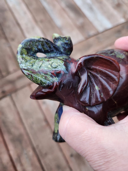 High Polished Dragon Blood Jasper Carved Elephant Crystal Stone