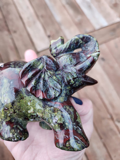 High Polished Dragon Blood Jasper Carved Elephant Crystal Stone
