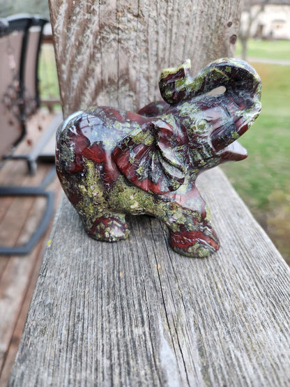 High Polished Dragon Blood Jasper Carved Elephant Crystal Stone