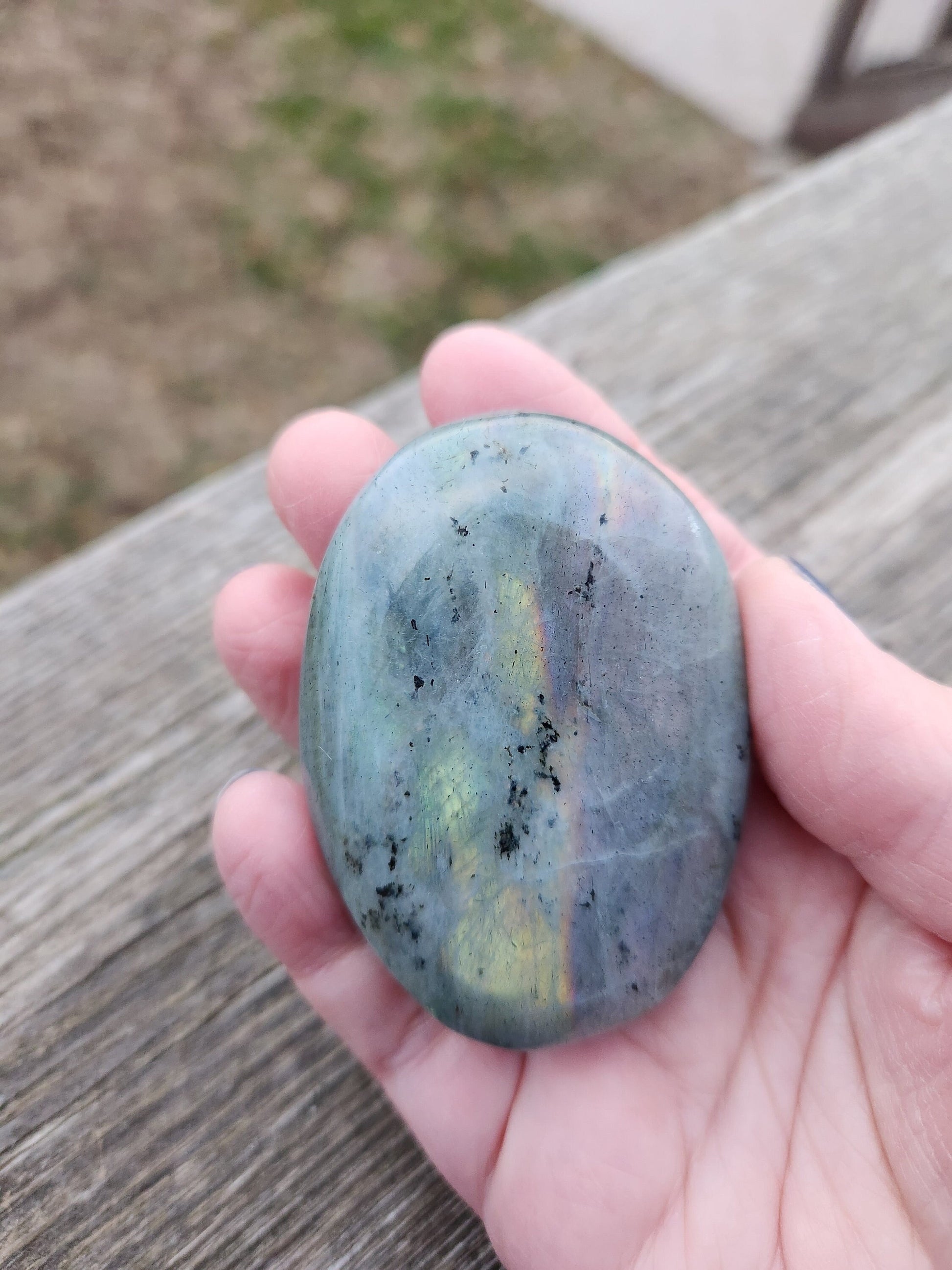 Polished Labradorite Large Palm Stone Crystal with Flash