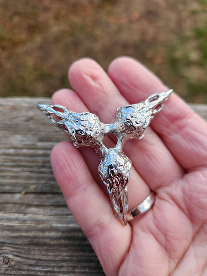 3 Raven Skull Shiny Silver Crystal Sphere Holder