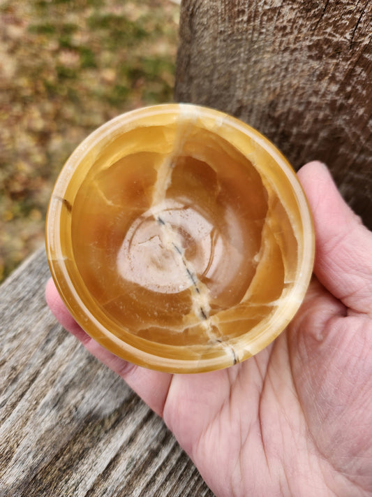 AAA Honey Calcite Crystal Bowl: Golden Tans, High Polish