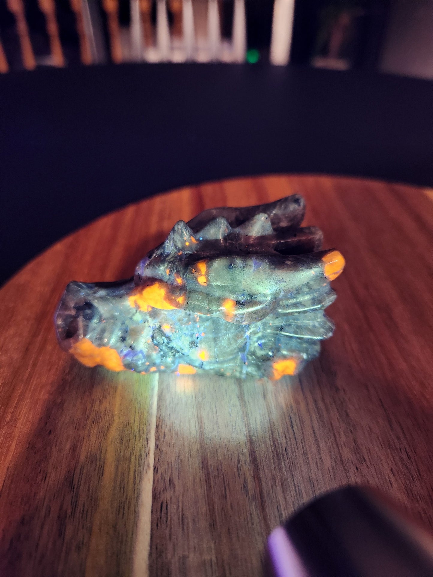 Beautiful AAA Yooperlite UV Reactive Unique Dragon Head Rock Crystal, Emberlite, DnD