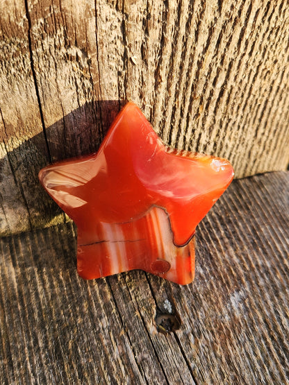 Polished Carnelian Crystal Star: Pocket Palm Stone