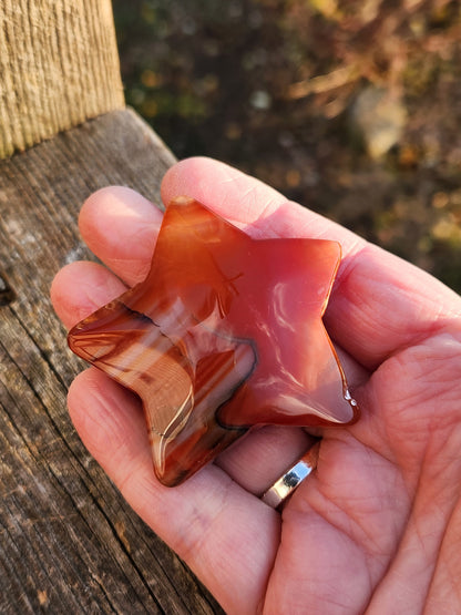 Polished Carnelian Crystal Star: Pocket Palm Stone
