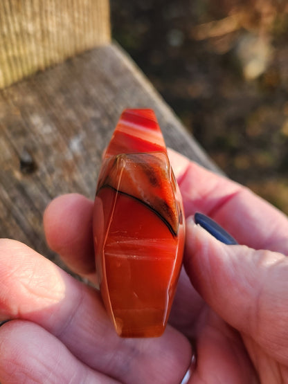 Polished Carnelian Crystal Star: Pocket Palm Stone