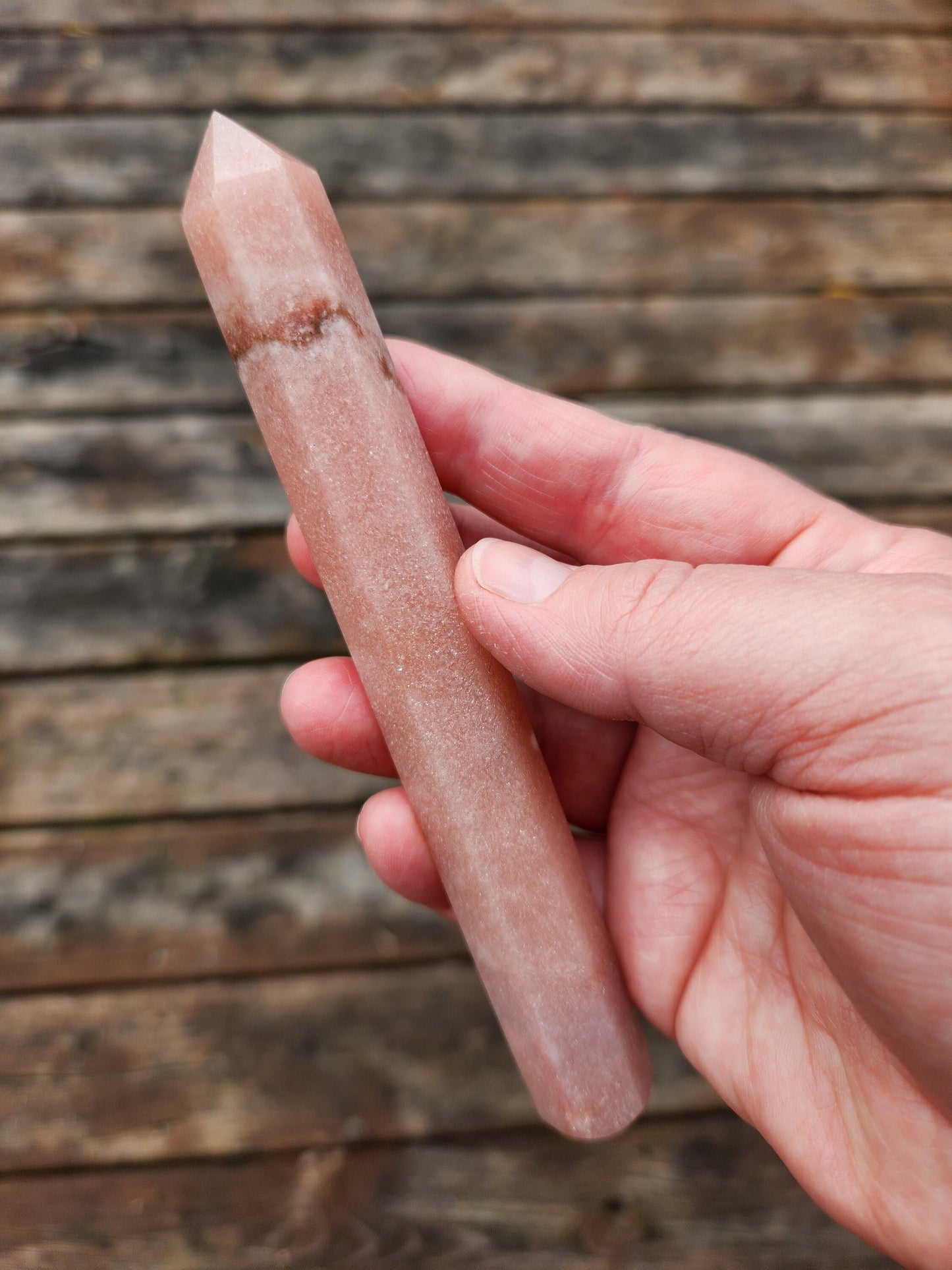 Sparkly Pink Amethyst Crystal Wand with Banding - Heart Chakra