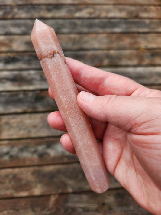 Sparkly Pink Amethyst Crystal Wand with Banding - Heart Chakra