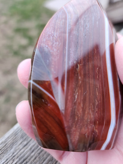 Banded Carnelian Crystal Flame: Druzy Window, High Polish
