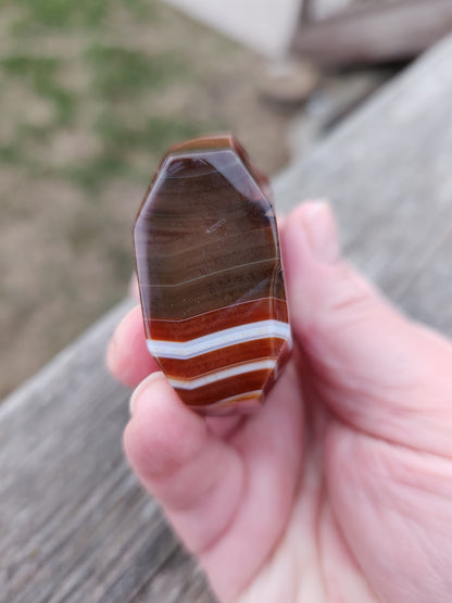 Banded Carnelian Crystal Flame: Druzy Window, High Polish