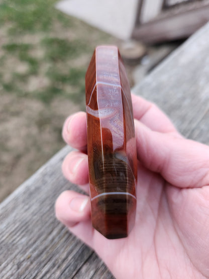 Banded Carnelian Crystal Flame: Druzy Window, High Polish