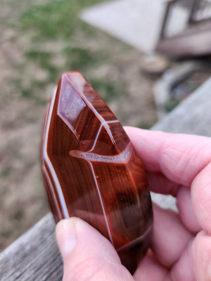 Banded Carnelian Crystal Flame: Druzy Window, High Polish