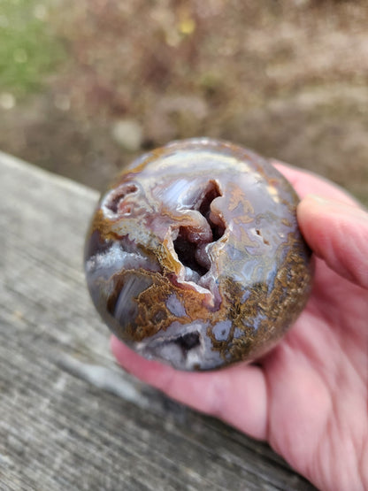 Druzy Moss Agate Sphere: Purple Crystal Caves (2.59 inch)