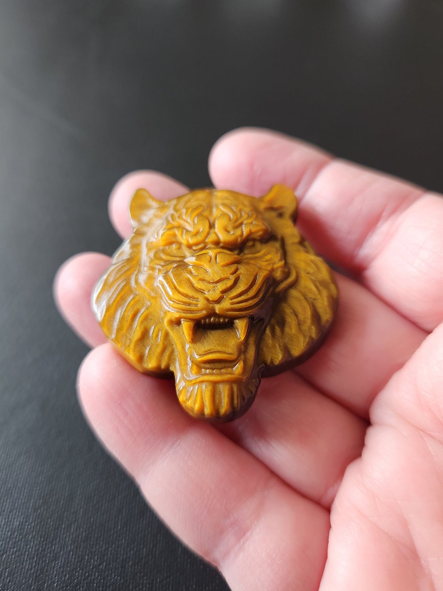 Crazy Cool Beautiful Juicy Tigers Eye Crystal Tiger Head Coin Carving