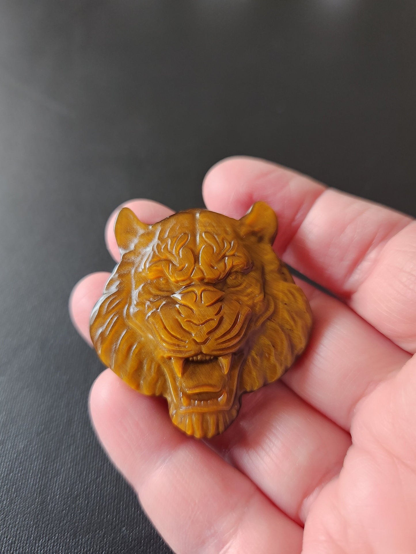 Crazy Cool Beautiful Juicy Tigers Eye Crystal Tiger Head Coin Carving