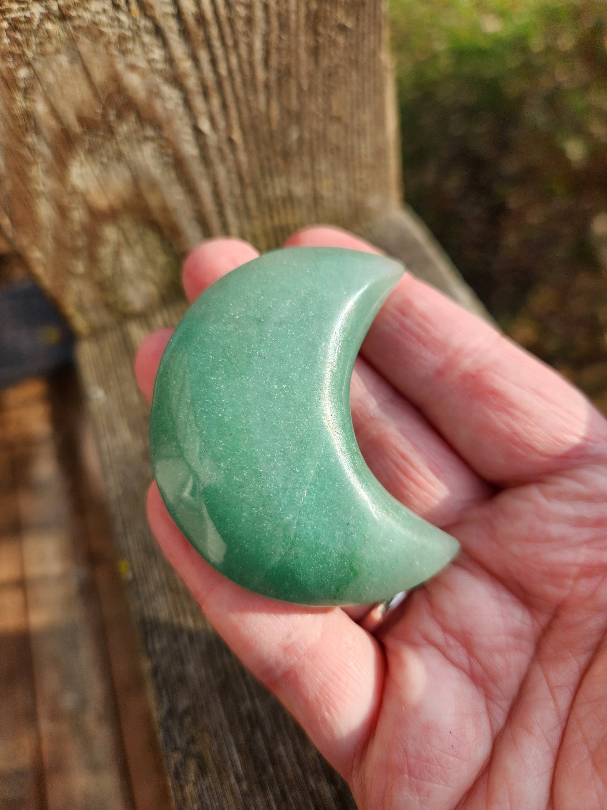 AAA Green Aventurine Crystal Moon: Buttery Smooth Polish, Brazil